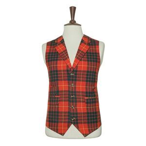Mens 46R Plaid Waistcoat Vest Red Black Yellow Wool Blend Formal Wedding Party